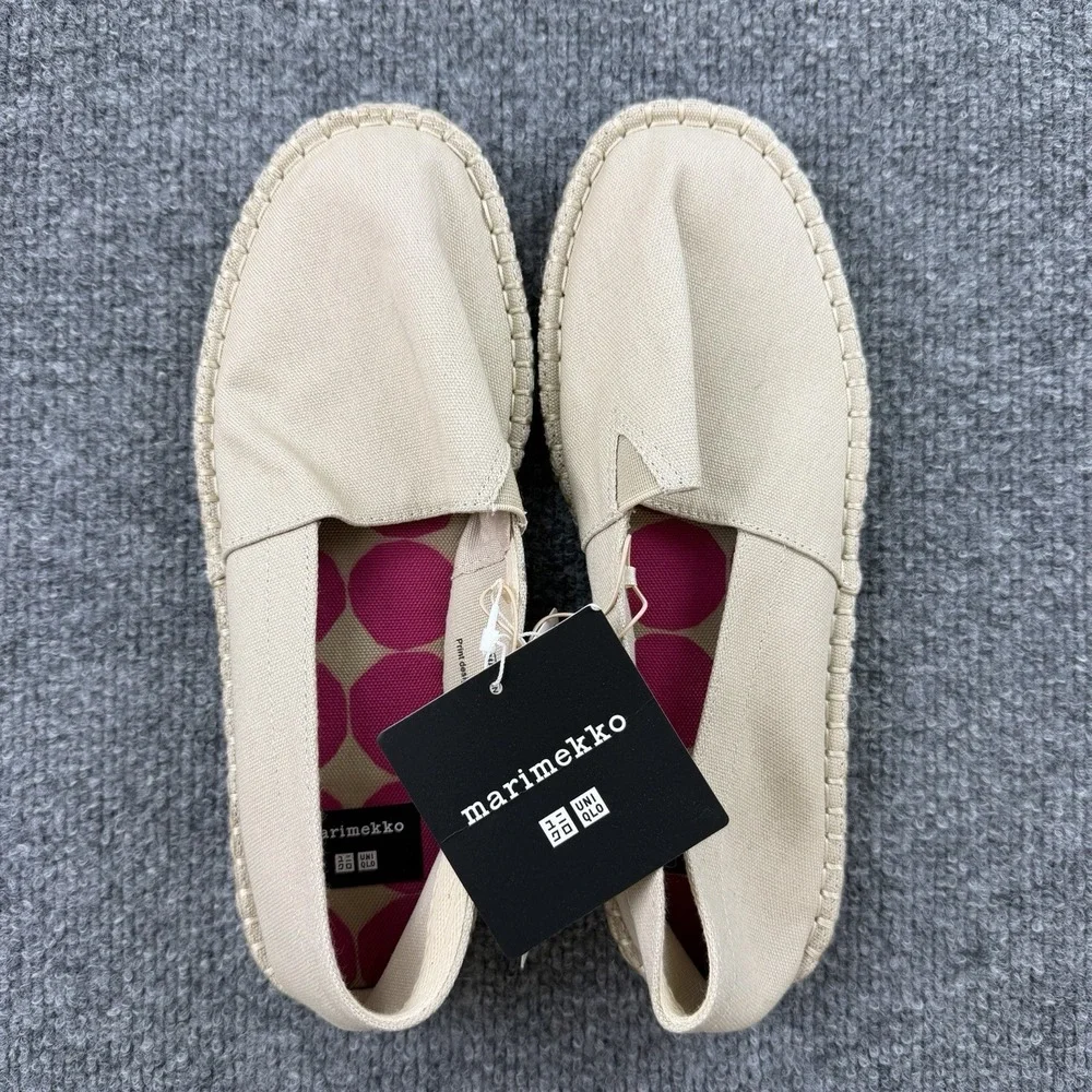 Marimekko x Uniqlo Espadrilles‎ Beige Canvas Slip-On Flats L New